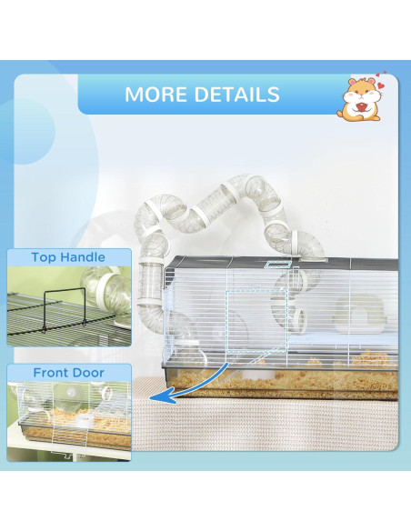 Jaula para Hámster PawHut 2 Niveles con Tubos y Rueda 58x33x30.5cm