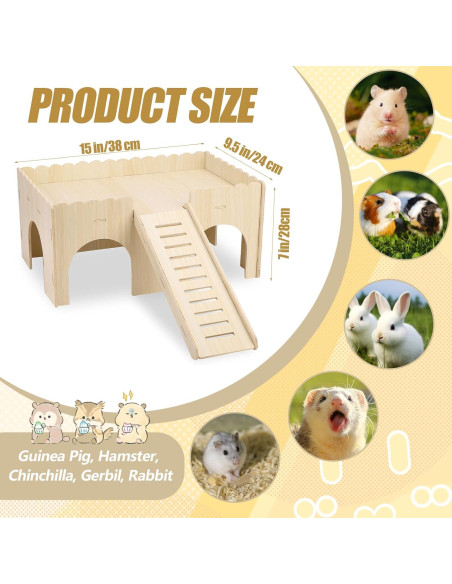Casa de Hámster de Madera Gugxiom 38x24x18 cm para Cobayas