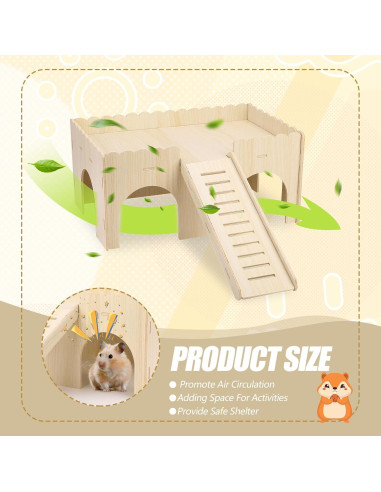 Casa de Hámster de Madera Gugxiom 38x24x18 cm para Cobayas