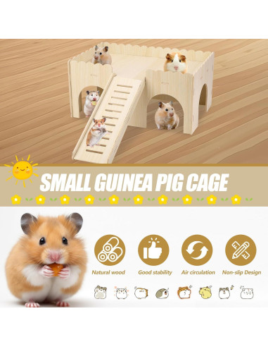Casa de Hámster de Madera Gugxiom 38x24x18 cm para Cobayas