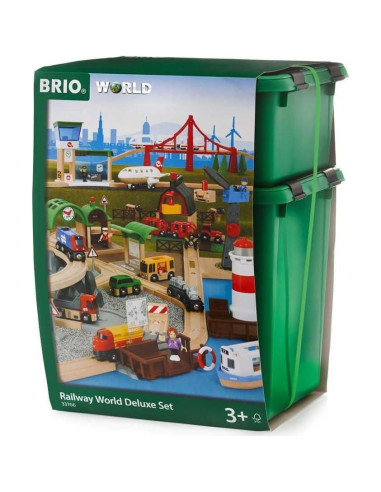 Conjunto Deluxe de Ferrocarril BRIO 33766 - 106 Piezas de Madera