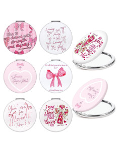 Espejos Compactos Geelin 6 Pcs Rosa Lazo Doble Aumento 1x/2x