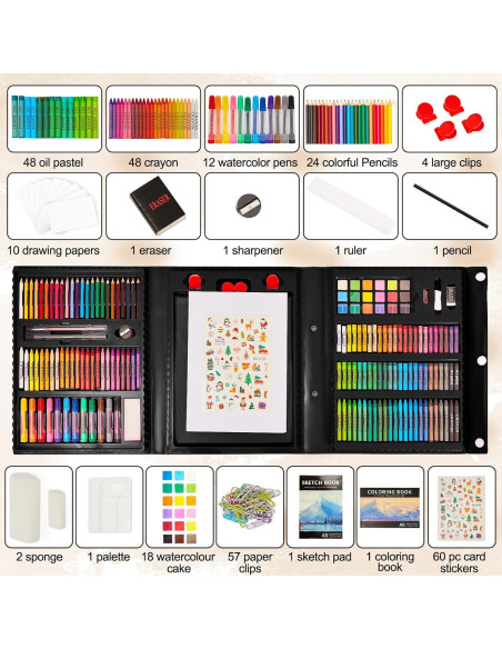 Kit de Arte KINSPORY 290 Piezas para Niños 4+ con Caballete Kit de Arte KINSPORY 290 Piezas para Niños 4+ con Caballete