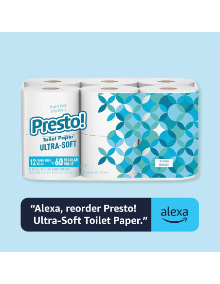 Papel Higiénico Ultra Suave Presto! Amazon 12 Mega Rollos