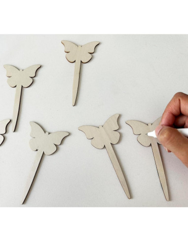 100 Etiquetas de Plantas de Madera PACEKONER Mariposa 10.8x6 cm