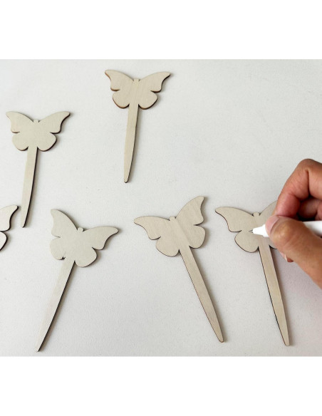 100 Etiquetas de Plantas de Madera PACEKONER Mariposa 10.8x6 cm
