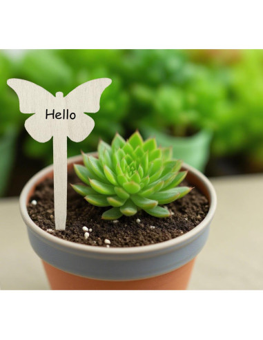 100 Etiquetas de Plantas de Madera PACEKONER Mariposa 10.8x6 cm