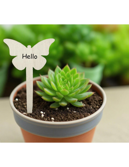 100 Etiquetas de Plantas de Madera PACEKONER Mariposa 10.8x6 cm