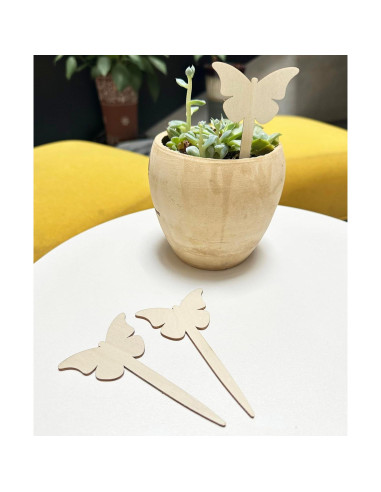 100 Etiquetas de Plantas de Madera PACEKONER Mariposa 10.8x6 cm