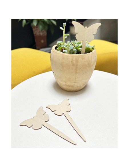 100 Etiquetas de Plantas de Madera PACEKONER Mariposa 10.8x6 cm
