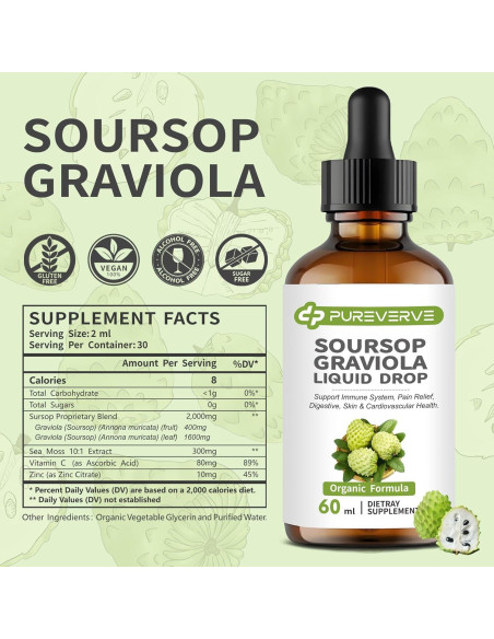 Gotas Líquidas de Graviola Pureverve 59.15 ml - Salud Inmunológica