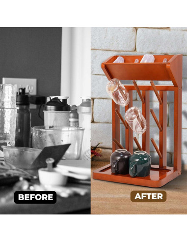 Soporte Vertical de Madera Nabytok para Secado de Botellas 9 Ganchos