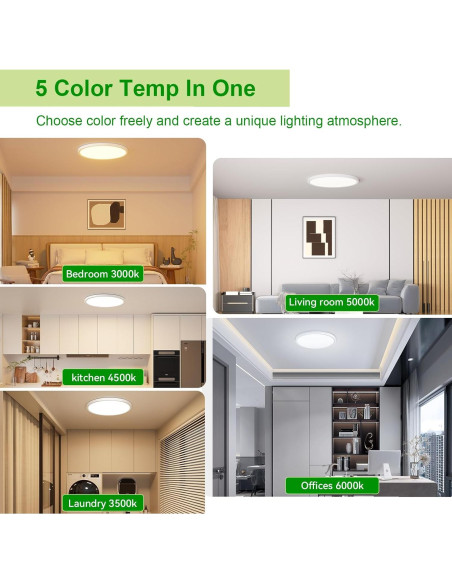 Luz de Techo LED Hunhun 3200LM 28W 12 Pulgadas 5CCT Blanco