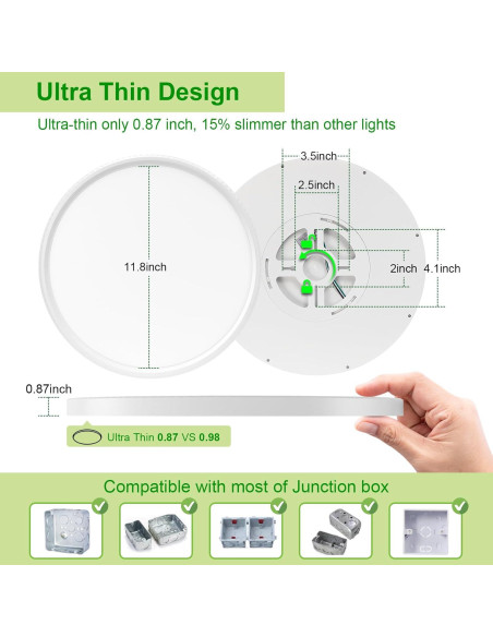 Luz de Techo LED Hunhun 3200LM 28W 12 Pulgadas 5CCT Blanco