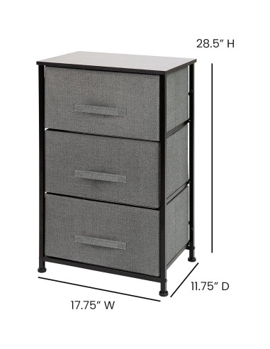 Cajonera Flash Furniture 3 Cajones Tela Gris y Marco Negro