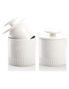 Mantequera Cerámica AVLA 2 Piezas Blanca con Agua