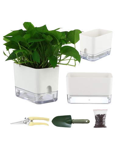 Macetas Autorriego Planterhoma 18/25 cm 2 Piezas Blancas