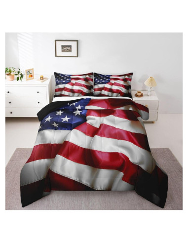 Conjunto de Edredón Individual Erosebridal Bandera Americana