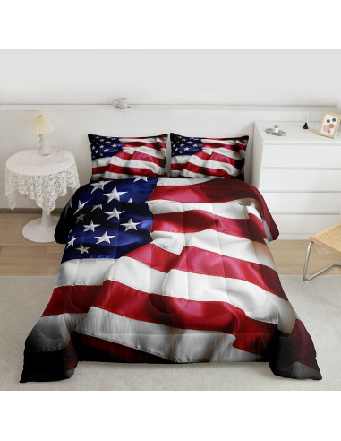 Conjunto de Edredón Individual Erosebridal Bandera Americana