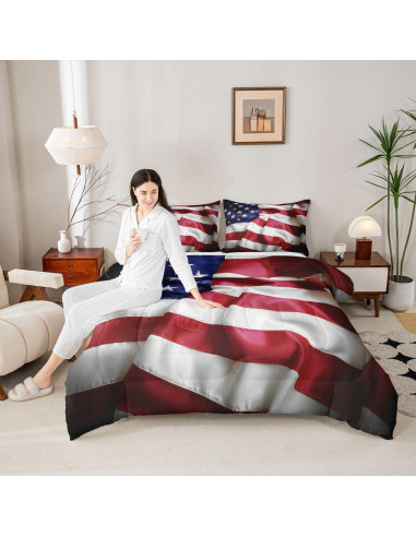 Conjunto de Edredón Individual Erosebridal Bandera Americana