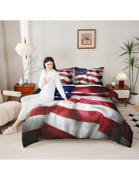 Conjunto de Edredón Individual Erosebridal Bandera Americana