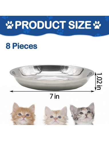 Cuencos de Acero Inoxidable Kathson 8 Pcs 17.78 cm para Gatos y Perros