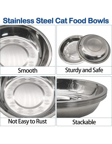 Cuencos de Acero Inoxidable Kathson 8 Pcs 17.78 cm para Gatos y Perros