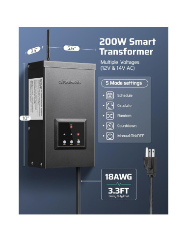 Transformador de Paisaje Inteligente DEWENWILS 200W 3 Salidas