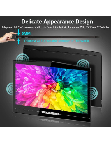 Monitor Portátil OLED 13.3" Magedok 2K Táctil 100% DCI-P3