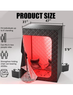 Sauna de Vapor Portátil X-vitalis para 2 Personas con Luz Roja 2