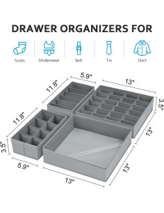 Organizador de Cajón Easortm Plegable 12 Piezas Gris 2