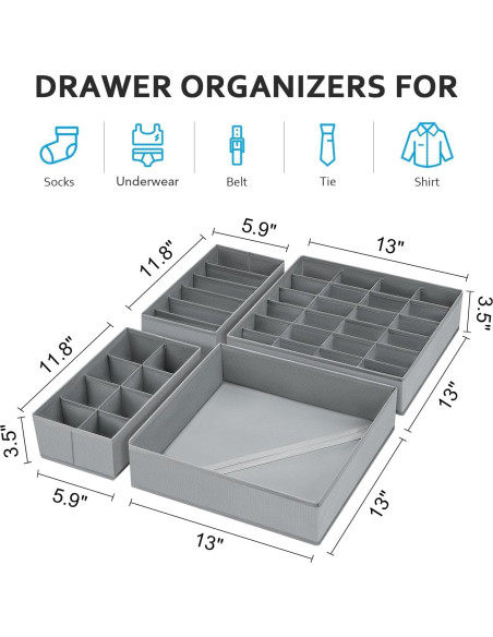 Organizador de Cajón Easortm Plegable 12 Piezas Gris Organizador de Cajón Easortm Plegable 12 Piezas Gris
