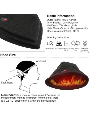 Gorro Calentado QILOVE 7.4V Unisex Negro - Invierno