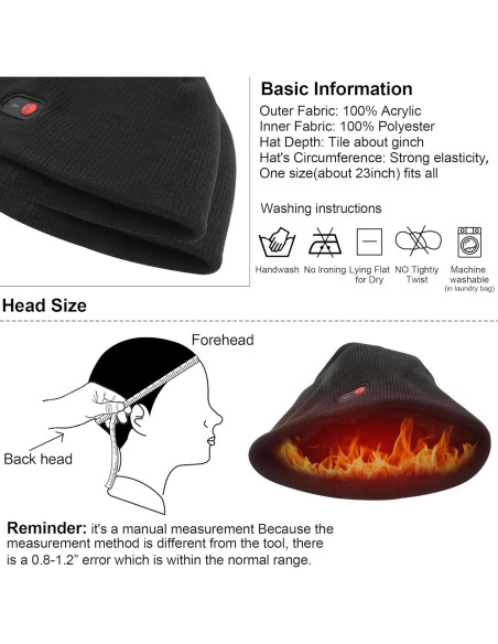 Gorro Calentado QILOVE 7.4V Unisex Negro - Invierno