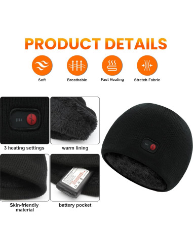 Gorro Calentado QILOVE 7.4V Unisex Negro - Invierno