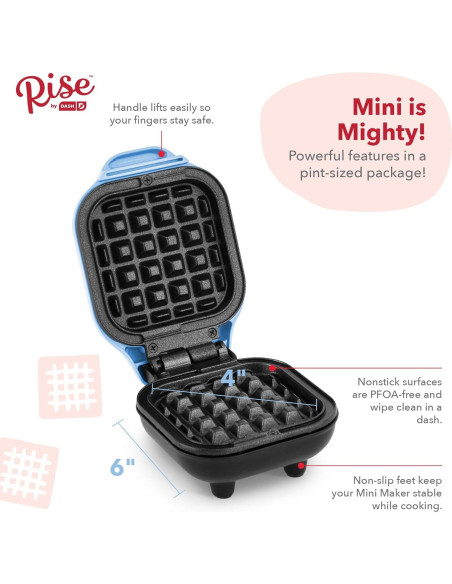 Mini Waffle Maker DASH 4" Antiadherente Azul 300W