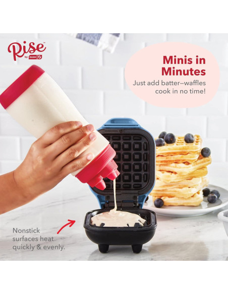 Mini Waffle Maker DASH 4" Antiadherente Azul 300W
