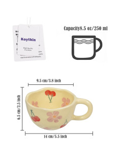 Taza de Cerámica Koythin Rosa Floral 250 ml Apta Microondas 2