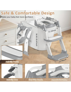 Asiento de Entrenamiento para Baño CandyHome Gris 3-en-1 Ajustable 2