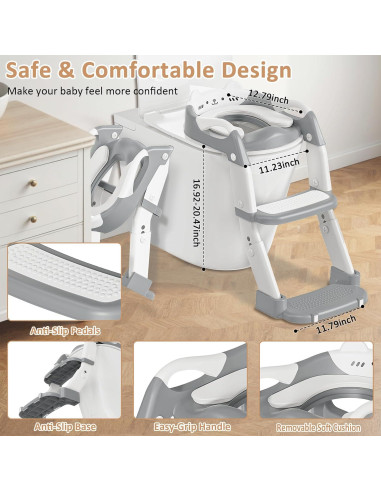 Asiento de Entrenamiento para Baño CandyHome Gris 3-en-1 Ajustable