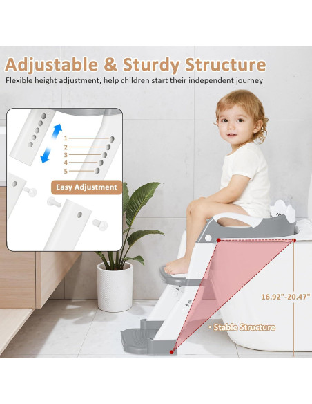 Asiento de Entrenamiento para Baño CandyHome Gris 3-en-1 Ajustable