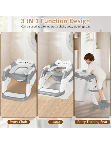 Asiento de Entrenamiento para Baño CandyHome Gris 3-en-1 Ajustable