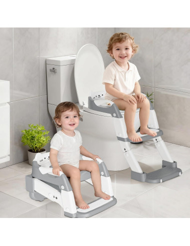 Asiento de Entrenamiento para Baño CandyHome Gris 3-en-1 Ajustable