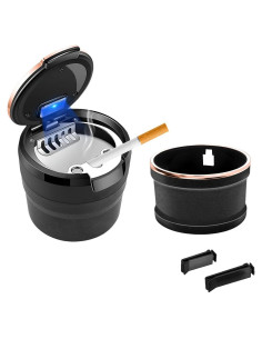 Cenicero de coche ZNDAW con tapa y luz LED azul portátil