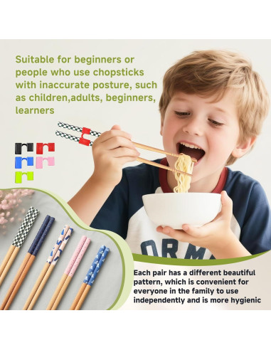 5 Pares de Palillos Reutilizables EAEDMY 22.5cm para Aprender