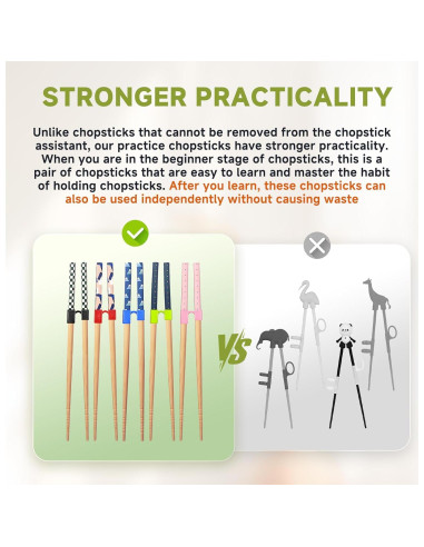 5 Pares de Palillos Reutilizables EAEDMY 22.5cm para Aprender