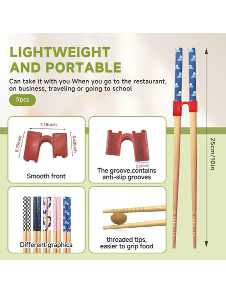 5 Pares de Palillos Reutilizables EAEDMY 22.5cm para Aprender