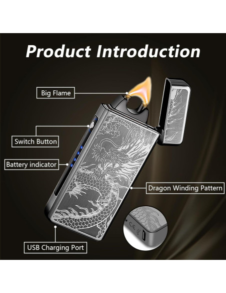 Encendedor Eléctrico Recargable TIKIUKI Dragón Negro a Prueba de Viento