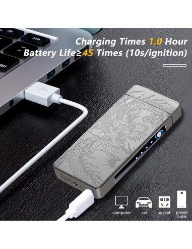 Encendedor Eléctrico Recargable TIKIUKI Dragón Negro a Prueba de Viento