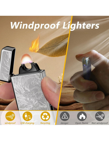 Encendedor Eléctrico Recargable TIKIUKI Dragón Negro a Prueba de Viento